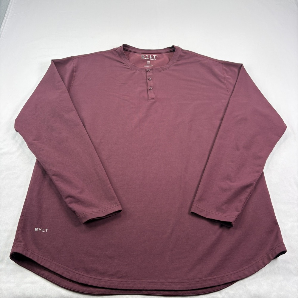 Bylt Basics Shirt Mens 2XL Red Henley Lux Stretch Long Sleeve